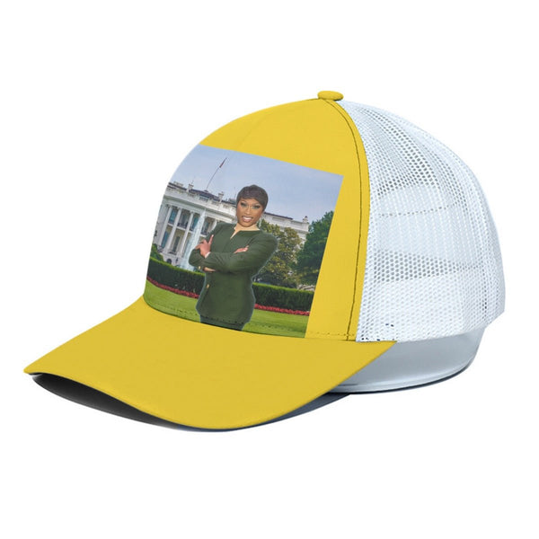 Bambi Banks Coulee - Yellow White House Trucker Hat - dragqueenmerch