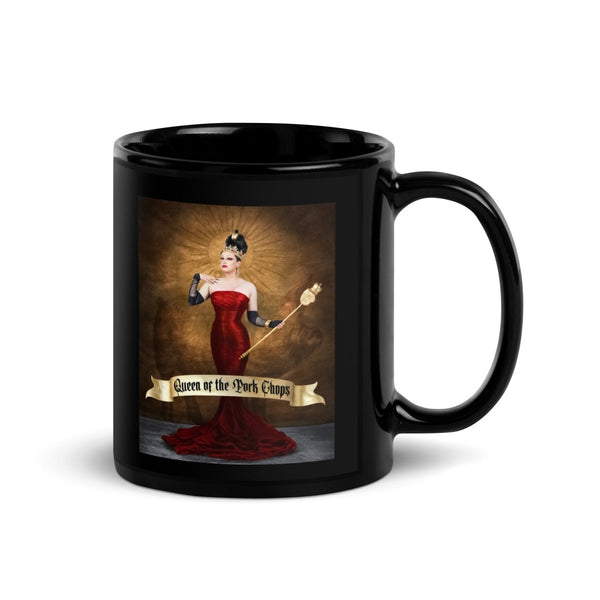 La Kahena - Queen of the Pork Chops Black Glossy Mug - dragqueenmerch