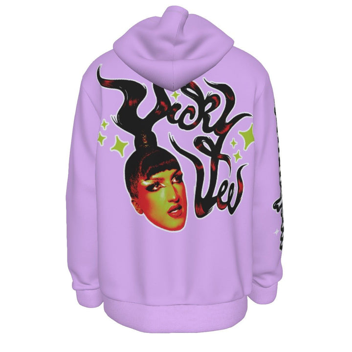 Vicky Vee - Logo and Portrait All - Over Print Thicken Pullover Lavender Hoodie - dragqueenmerch